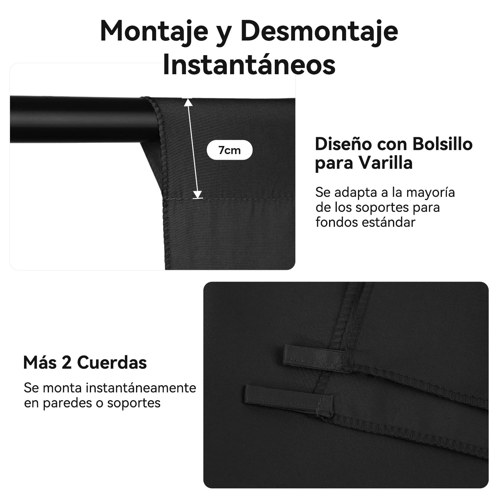 Heysily Fondo Fotografia Negro 3x3m – Fondo Fotográfico Lavable para Estudio Fotográfico, Streaming, Youtube, Producción de Vídeo y Televisión, Fondo Plegable y Portátil con 4 Terminales