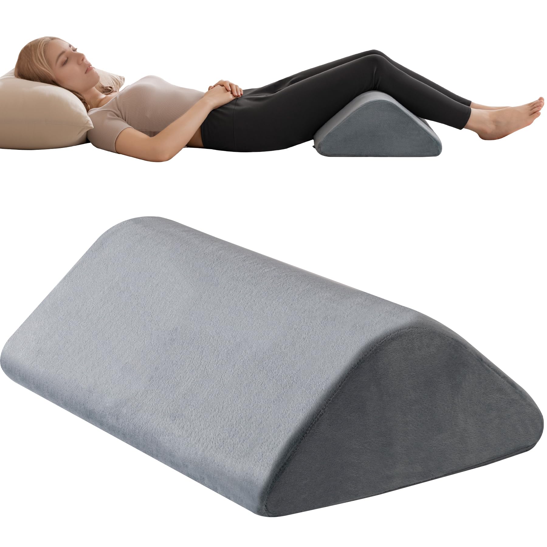 Knee Wedge Pillow 6.3'' for Post-Surgery Recovery-Leg Elevation Support for Sleep Position, Alleviating Lower Back &amp; Hip Pain Enhancing Circulation in Ankles Legs Triangle Pillow with Removable Cover