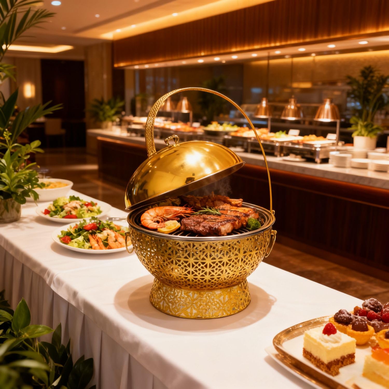 Chafer - Juego de buffet de acero inoxidable, paquete de 4 con tapas y sartenes para catering, eventos, fiestas, diseño plegable para un fácil almacenamiento y transporte