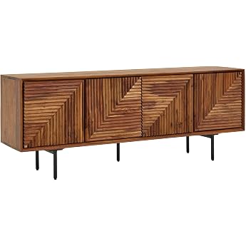 FineBuy Sheesham Sideboard 140 x 33 x 54 cm Solid Wood Natural with Doors