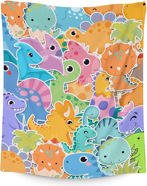 Dinosaur Blanket Gifts - 60"x80" Cute Throw for Girls & Boys - Colorful Soft Fuzzy Blankets for Bed, Couch & Living Room