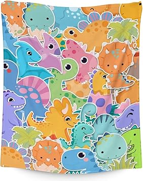 Dinosaur Blanket Gifts - 60"x80" Cute Throw for Girls & Boys - Colorful Soft Fuzzy Blankets for Bed, Couch & Living Room