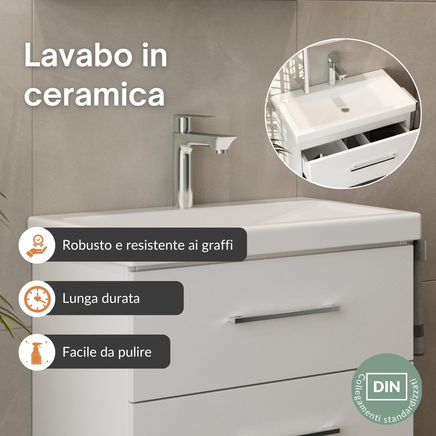 Planetmöbel Set di mobili da bagno lavabo con mobiletto 63 x 60 x 36,5 cm, mobile lavabo moderno per bagno e WC ospiti, bianco
