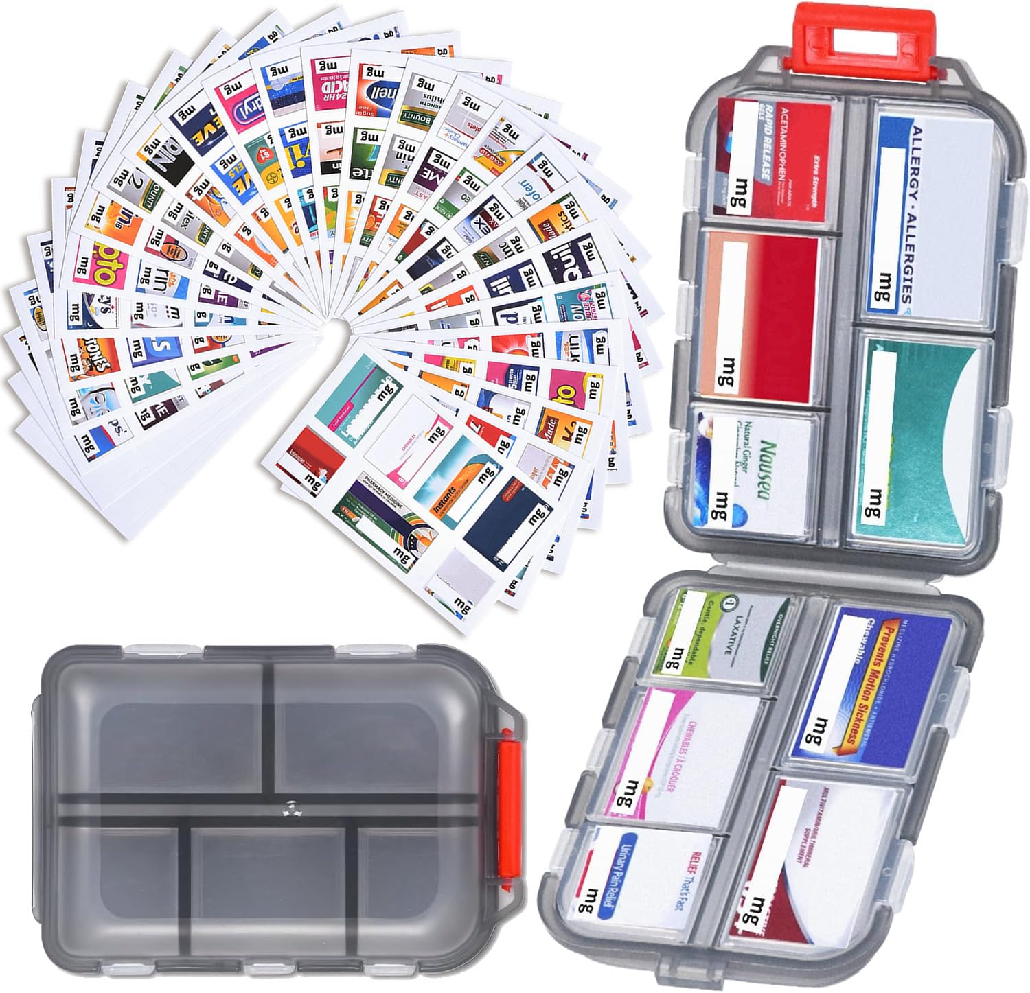 Travel Pill Organizer with 189 Medicine Labels 10 Compartments Small Pill Case Compact and Portable Travel Pill Box