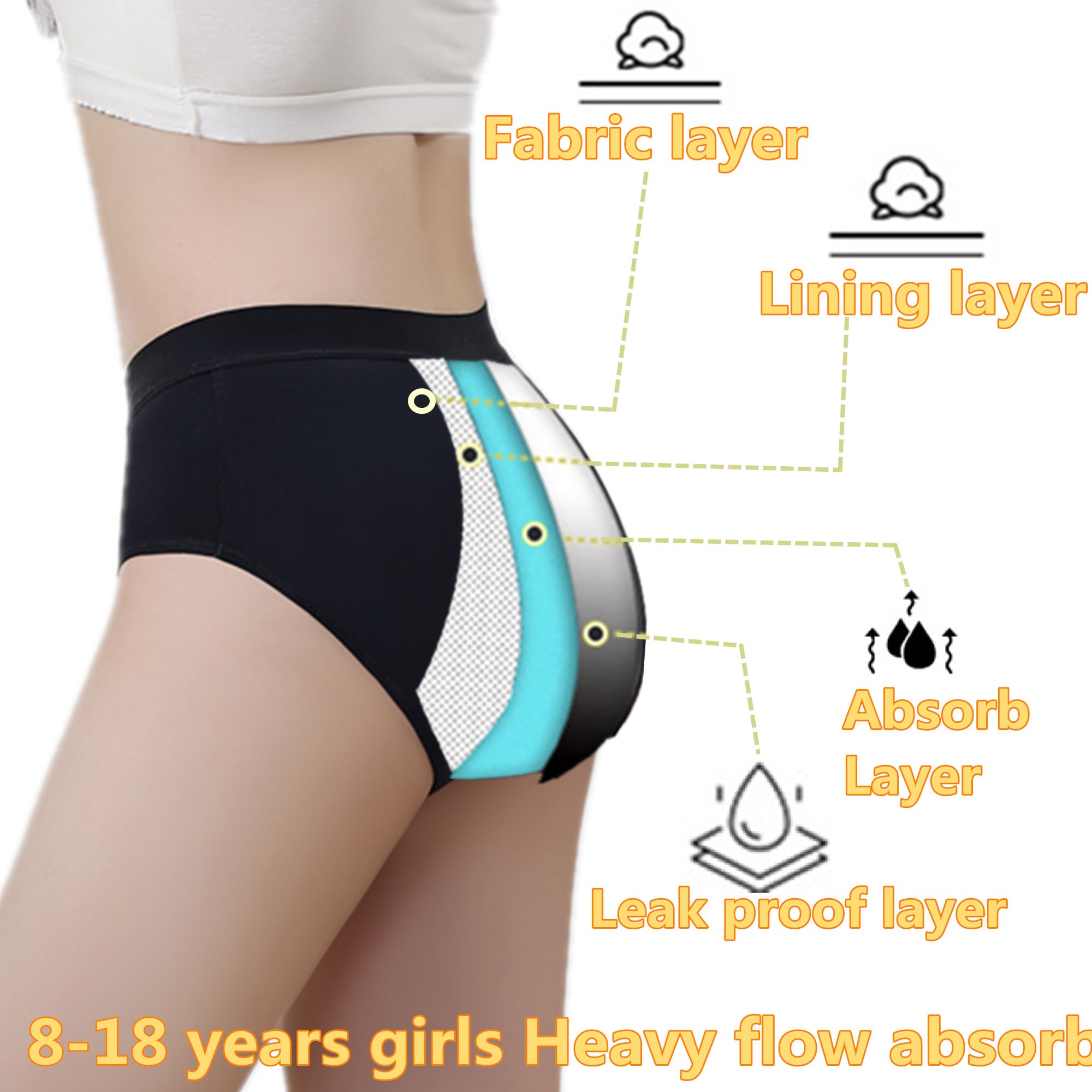 ZVZK Period Pants Heavy Flow Girls 30ML Absorb Cotton Knickers Briefs Underwear Mid Waist Hipster Menstrual Panties for teenage 8-18 Years — view 3