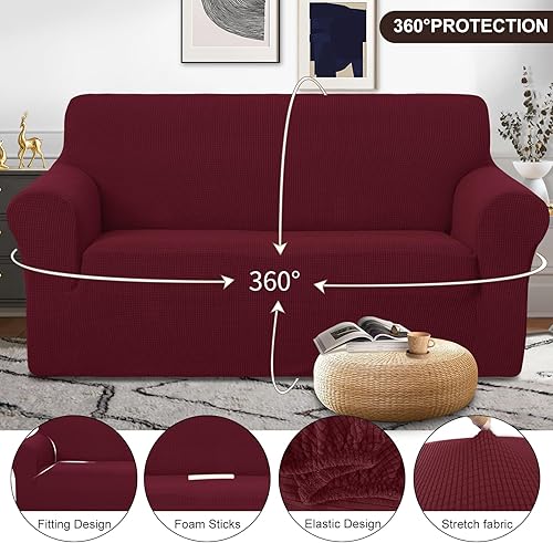Miniatura 3 de U-NICE HOME Funda elástica para sofá biplaza, funda protectora de muebles para sofá de 2 plazas, apta para mascotas (sofá biplaza, borgoña)