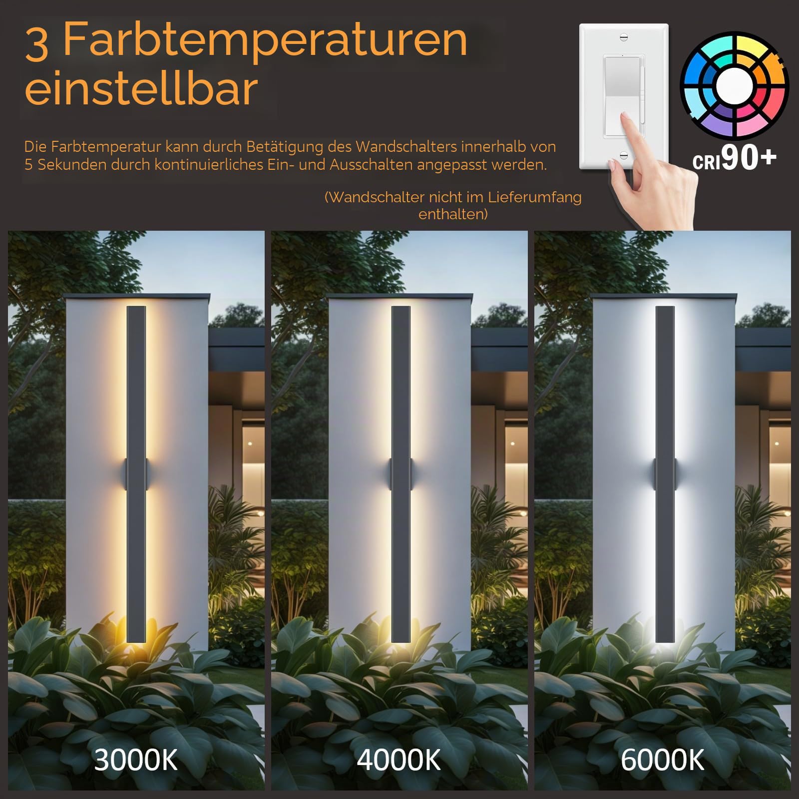 Klighten Wandleuchte Aussen 120CM/35W Wasserdicht IP65 Aluminium Außenwandleuchten 3000K 4000K 6000K, Lange Villa Aussenlampe für Villa, Garten, Terrasse, Balkon, Patio (Anthrazit)