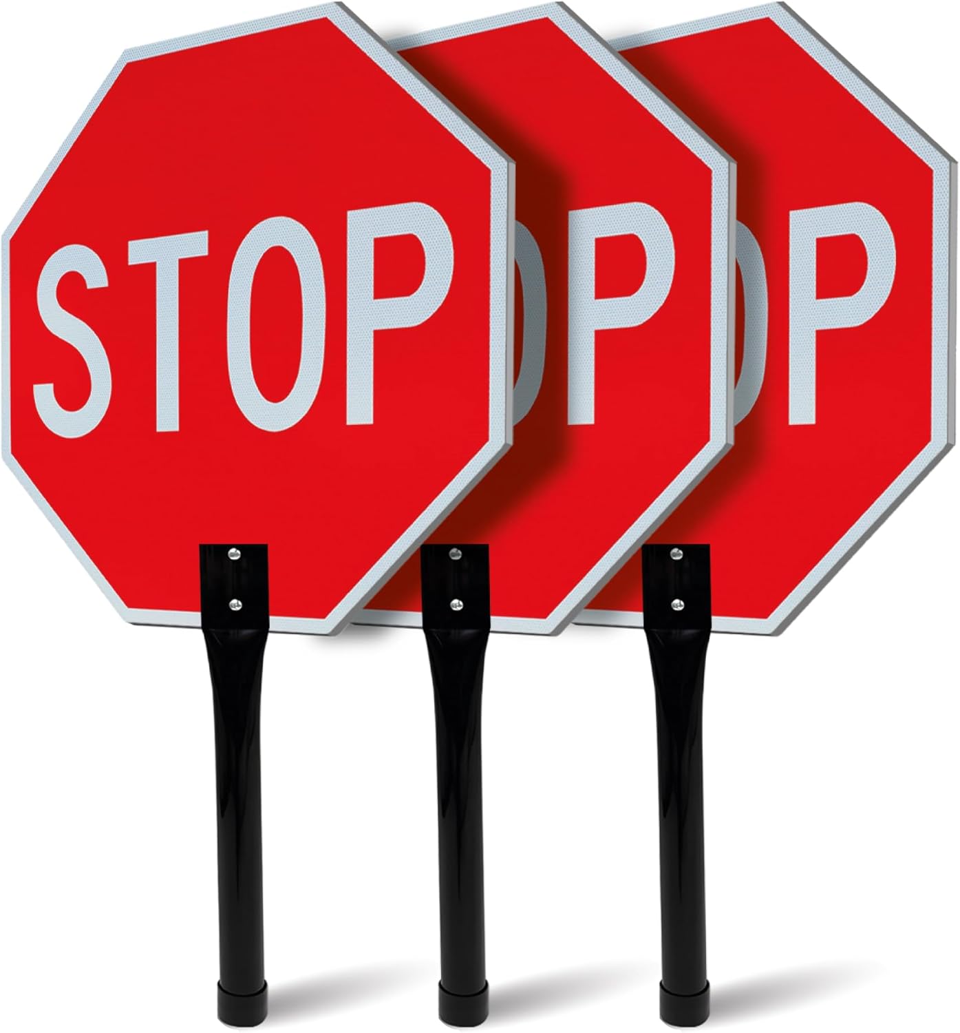OLANZU Double Sided 3-Pack Handheld Stop Sign 18”x 18” - 120 MIL Composite Aluminum Stop Sign with Handle (Metal) - Rust Free, UV Protected Stop Signs for Traffic Control & Safety
