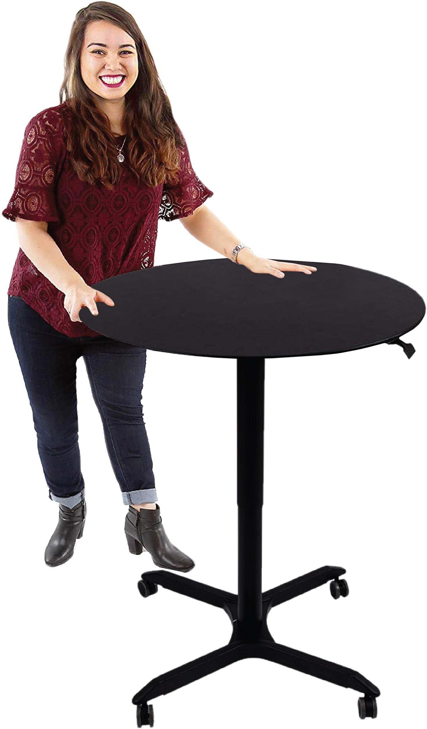 Adjustable Height Cafรฉ Table | Sit to Stand Up Round Table - Easily Adjusts to Standing in Seconds! Perfect for Offices, Classrooms, Breakrooms & More! (35 / Black)