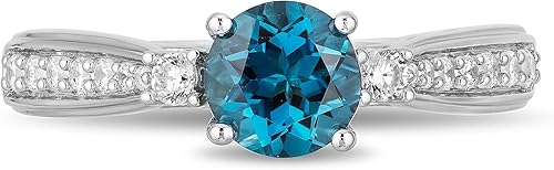 Miniatura 3 de Enchanted Disney Fine Jewelry - Anillo de plata de ley con diamante de 15 quilates y topacio azul Londres Metal