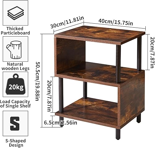 Miniatura 3 de Mesa auxiliar para dormitorio, mesa auxiliar pequeña, mesita de noche moderna de mediados de siglo con estante de almacenamiento abierto, mesa