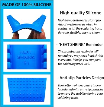 2Pcs Upgraded Silicone Soldering Stand, Helping Hands Soldering Station, Soldering Wire Holder with 6 Slots - Third Hand Soldering Iron Stand for 32AWG to 12AWG Wires(Only Stand), Blue