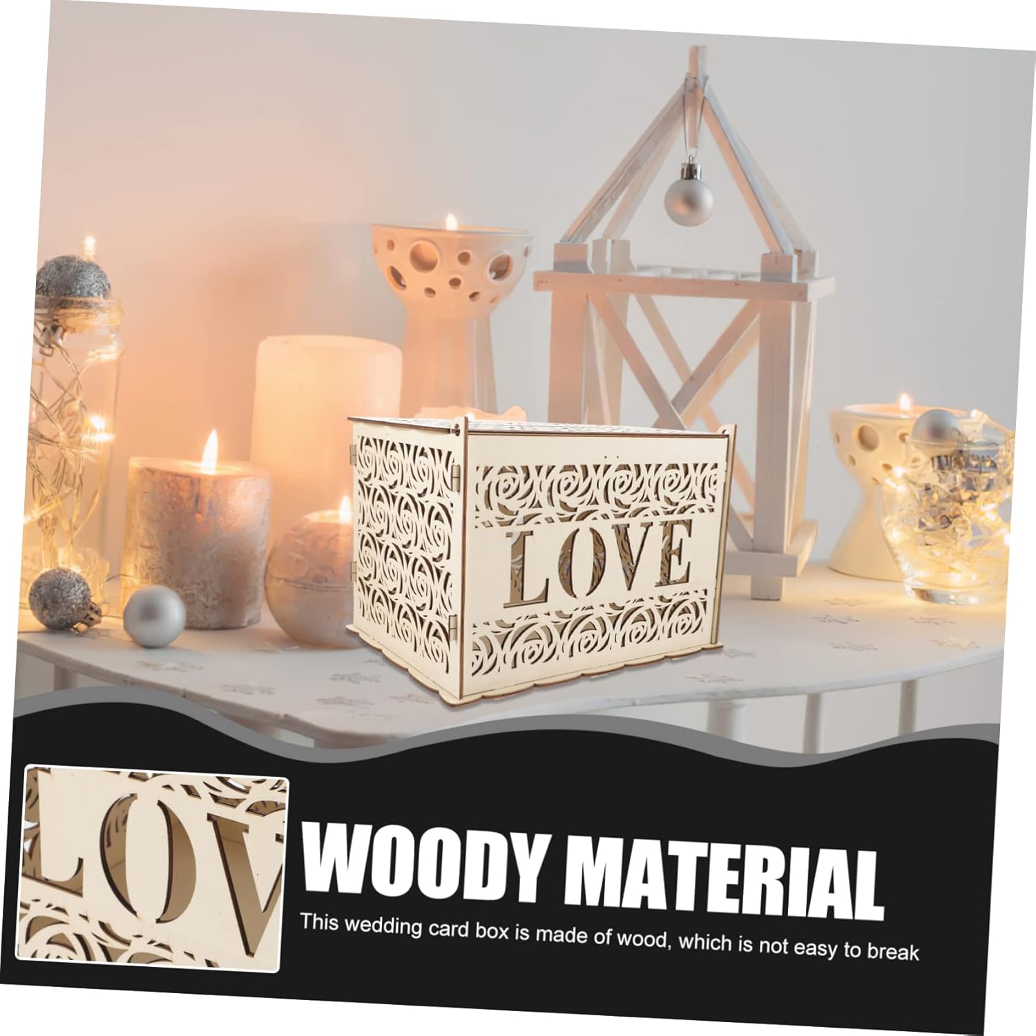 Diy Sign in Card Box Wedding Card Box Rustic Wood Cards Case Hollow Design Elegant Decor for Parties