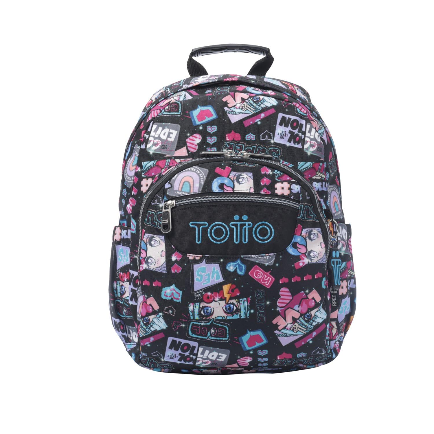 TOTTO - Mochila Escolar, Modelo Gommas, Mochila Mediana, Capacidad 15 L, Bolsillo para PC 14", Bolsillo Botella, Espaldar Ergonómico con Flujo de Aire, Cómodas Correas en S, Estampado Misato