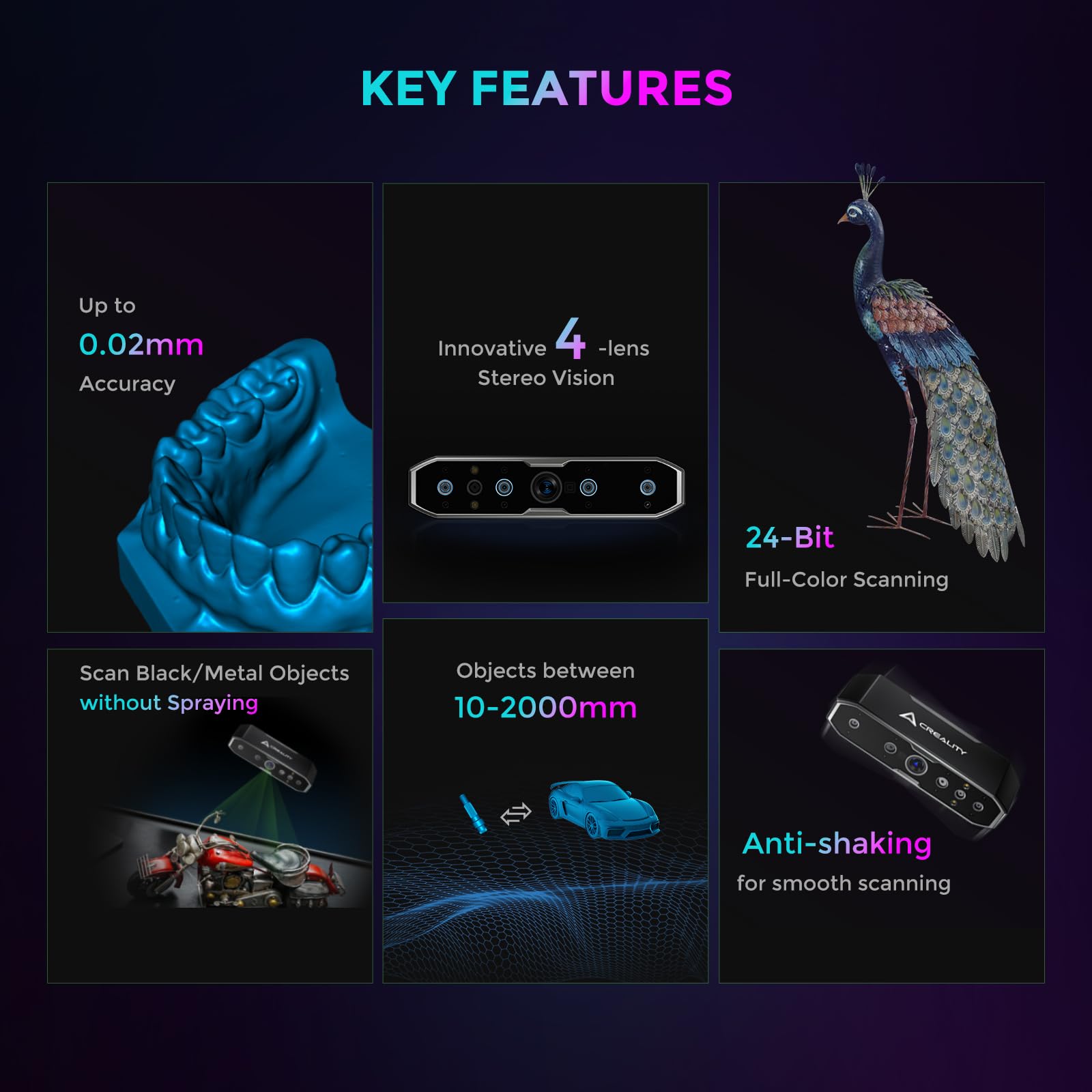 Creality 3D Scanner CR-Scanner Otter,3D Scanner for 3D Printing,3D Printer Scanner 20fps with Four-Lens Stereo Vision 10-2000mm Scanning Range Anti-Shake Tracking 0.02mm Accuracy 3D scanners