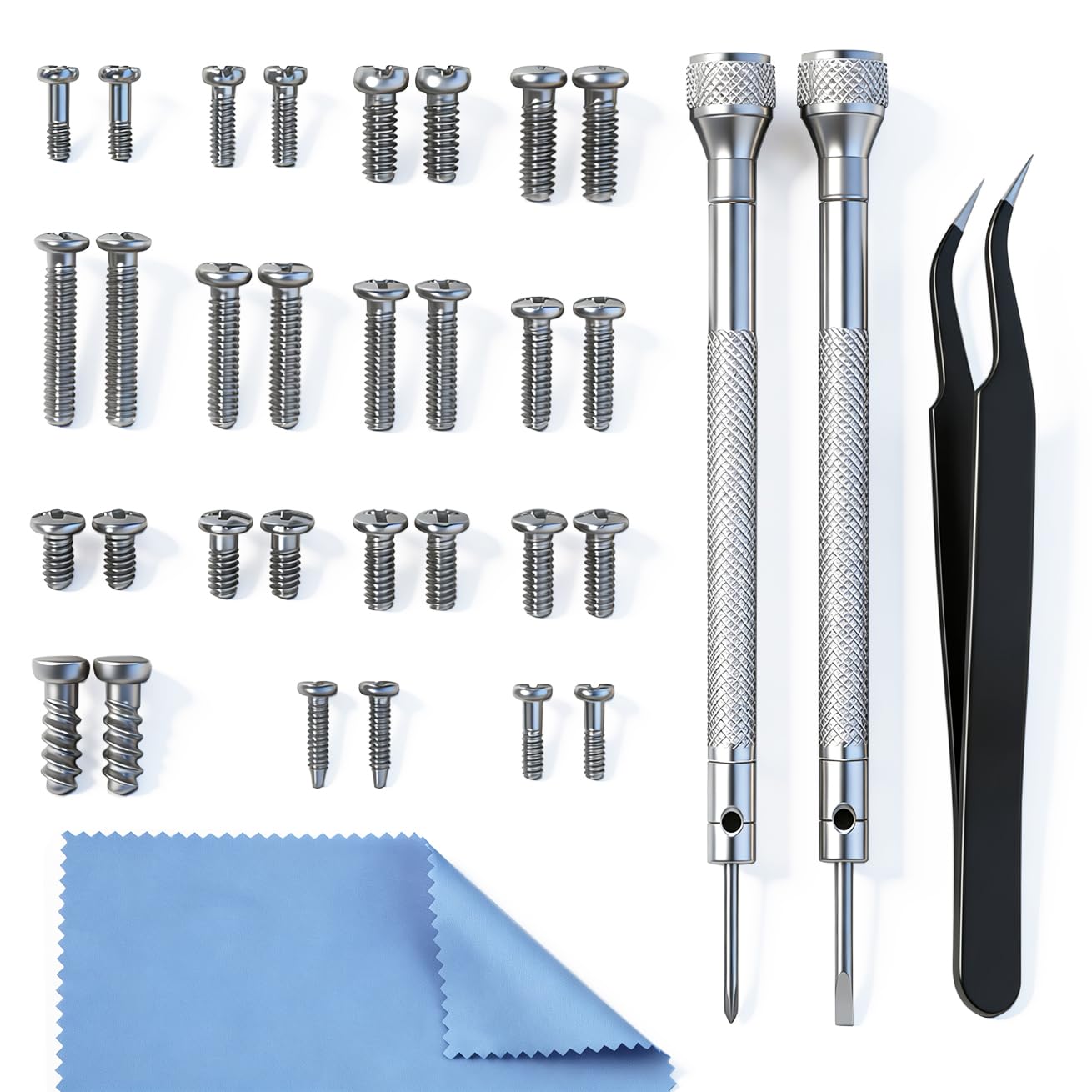 Eyeglass Repair Kit with Screws - All-in-One Glasses Repair Kit with Precision Screwdriver Tweezers Cleaning Cloth and Screws