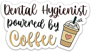TANGOGLAM Dental Stickers, Dental Hygienist Powered by Coffee Sticker, Waterproof Vinyl Decals for Laptop Water Bottles Scrapbook, Gifts for Men Women