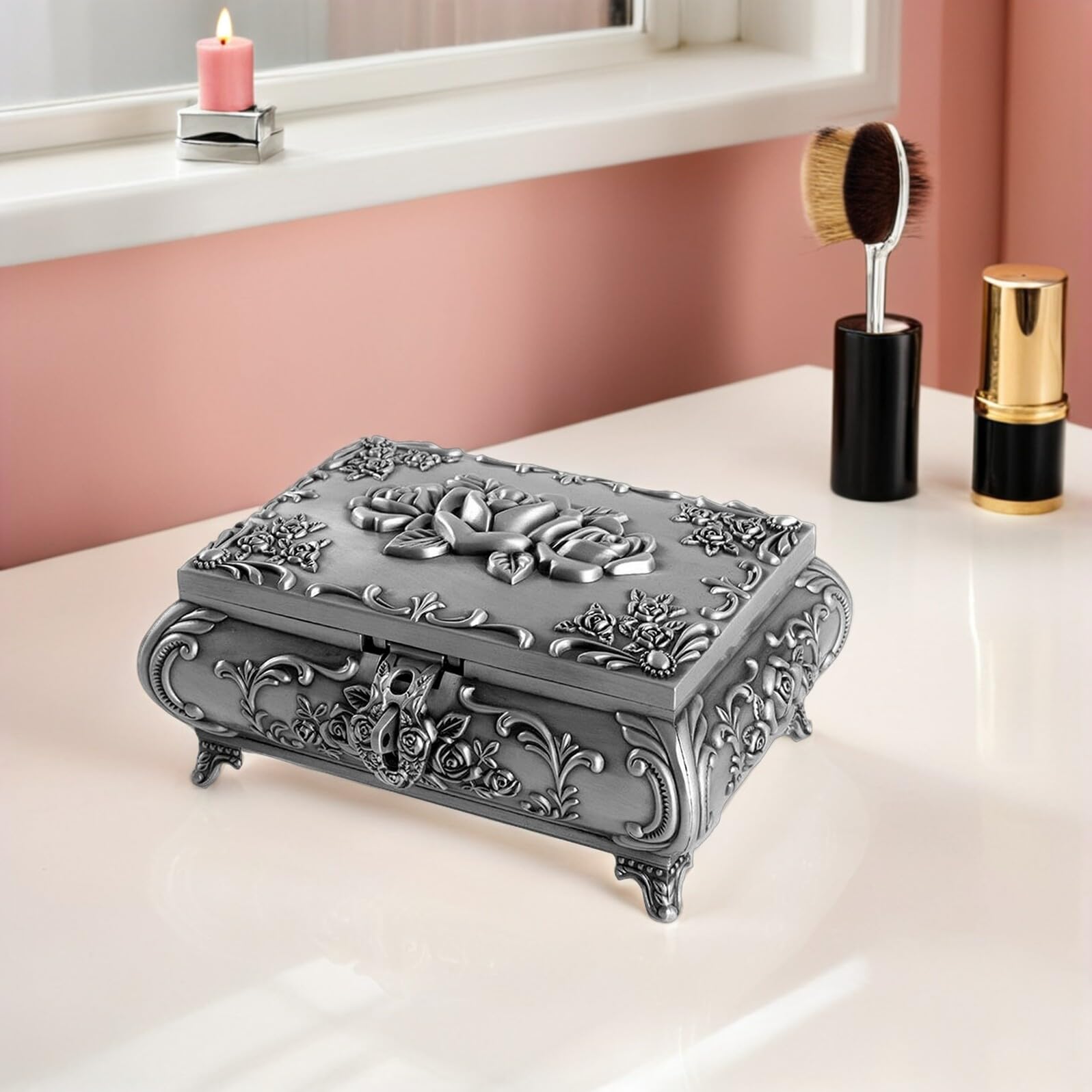 Hohopeti Scatola Gioielli Vintage in Lega di Zinco Argento con Chiusura