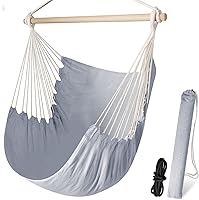 Vista 10 de Chihee Silla columpio tipo hamaca, metal fuerte, plegable, portátil, máximo 500 libras, asiento cómodo para patio y césped, interior/exterior Gris