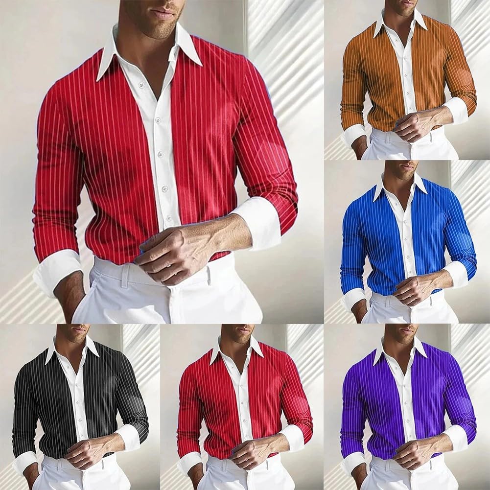 Elegante camicia a righe a maniche lunghe da uomo, perfetta miscela di comfort e stile (2XL viola)