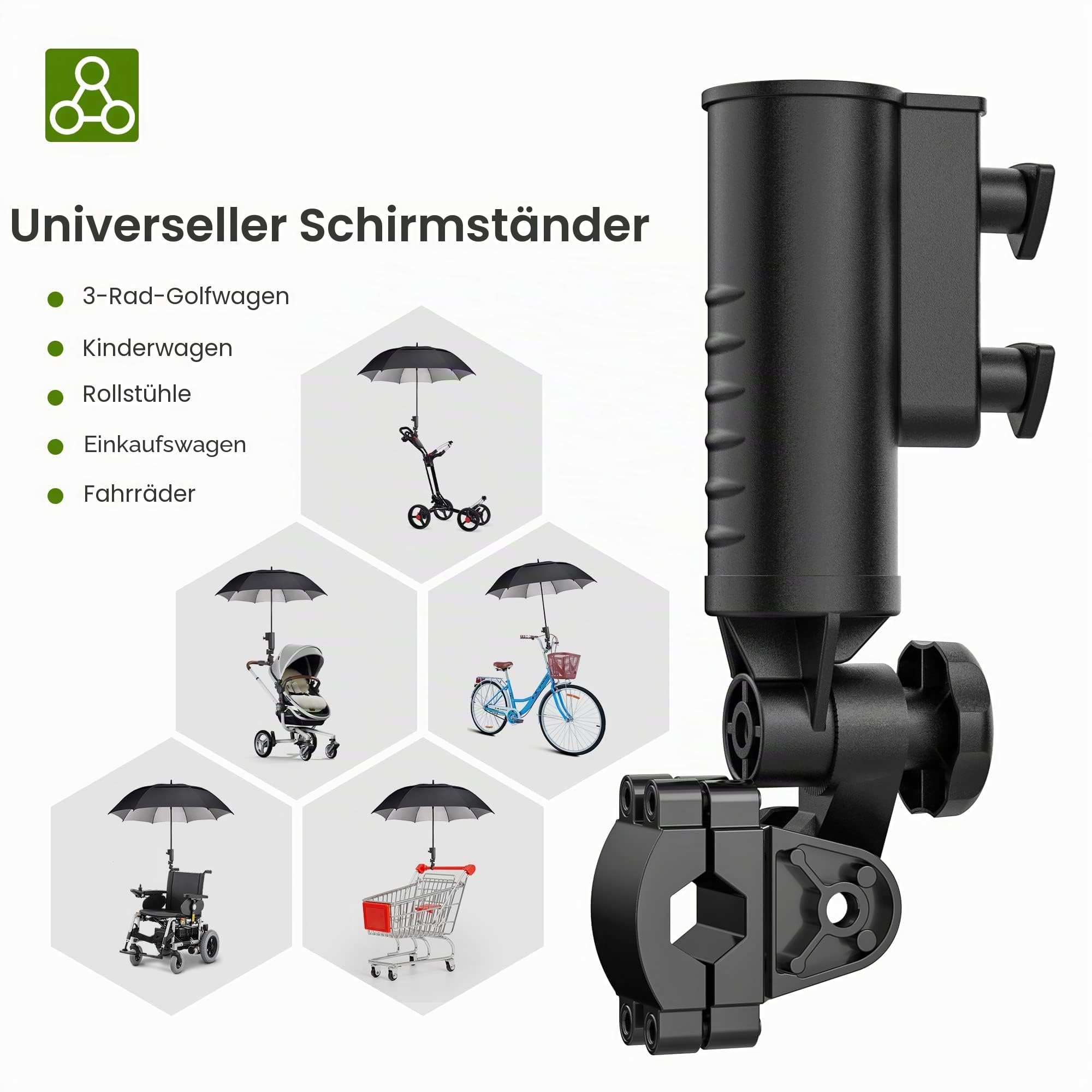 10L0L Golfwagen-Sonnenschirmhalter für Golfschubkarre/Motocaddy/Powakaddy/Kinderwagen/Rollstuhl/Strandstuhl, strapazierfähiger, Verstellbarer Golfschirm mit Aluminiumlegierungsbasis
