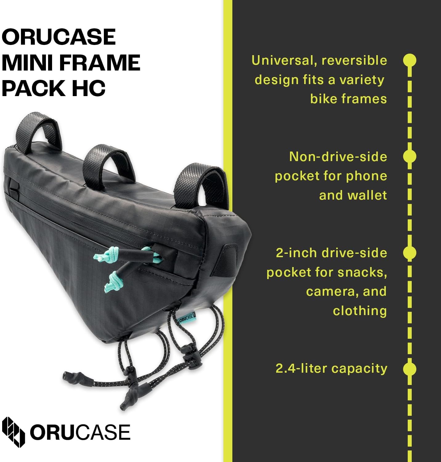 ORUCASE Mini Frame Pack HC – Waterproof Bike Frame Bag with Magnetic Zipper – Low-Profile Aero Storage for Gravel, Road & MTB Frames - 2.4L - Glaucous Blue