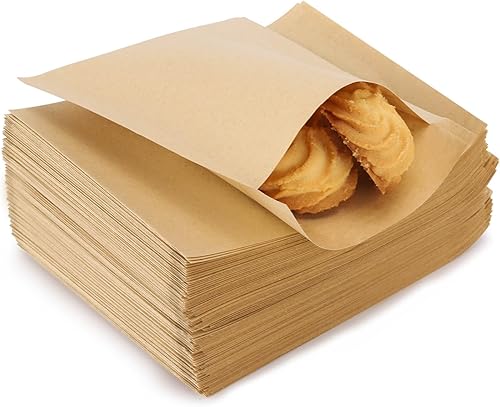 Miniatura 14 de 200 bolsas de papel para sándwich de 7.9 x 8.6 pulgadas, a prueba de grasa, con forro de cera, color marrón, bolsas de almuerzo para galletas