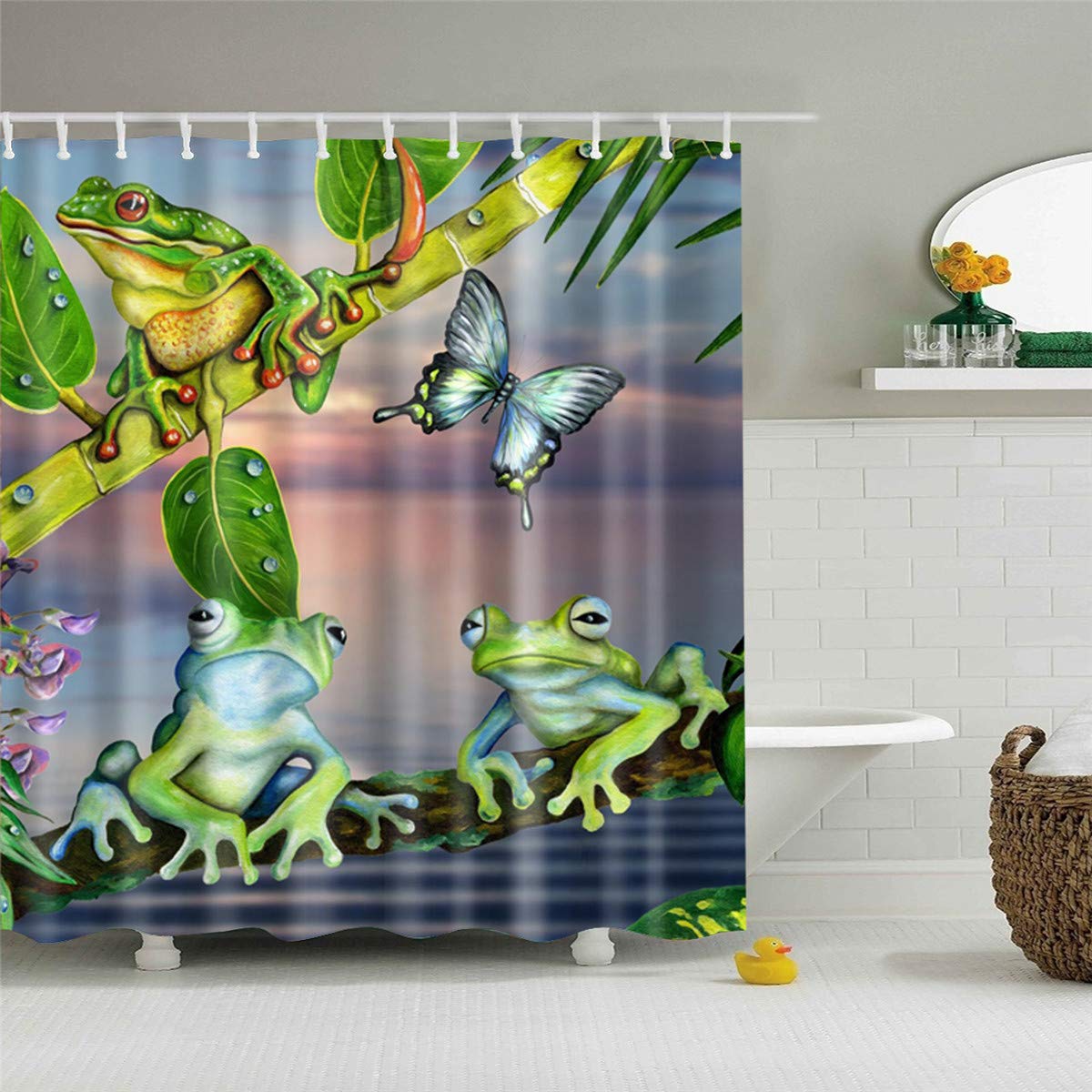 Morbuy Green Frog Shower Curtains, 3D Waterproof Mould Proof Bathroom Curtains Washable Bath Curtain 100% Polyester For Bathroom With 12 Hooks (,180X200cm)