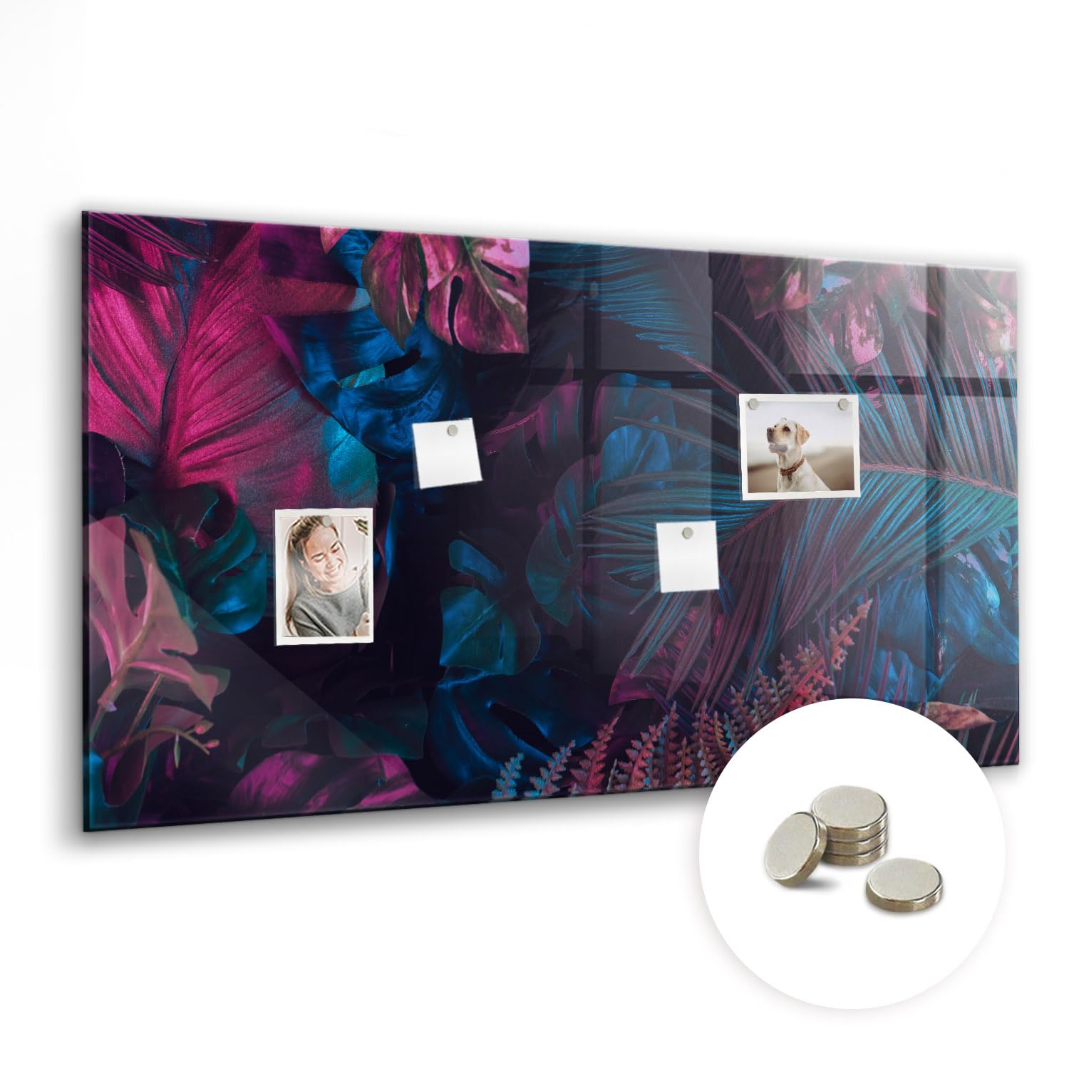 Tableau magnétique design en verre | Tableau blanc magnétique vertical ou horizontal | Parfait pour bureau, maison et cuisine - 120x60cm - Fleurs exotiques