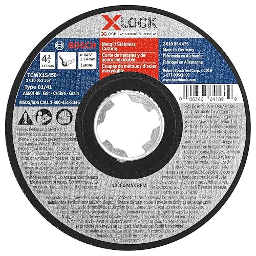BOSCH TCWX1S450 - Rueda abrasiva X-LOCK de corte rápido de metalinoxidable de 4-12 pulgadas x 0.045 pulgadas, grano 60, compatible con eje tipo 1A