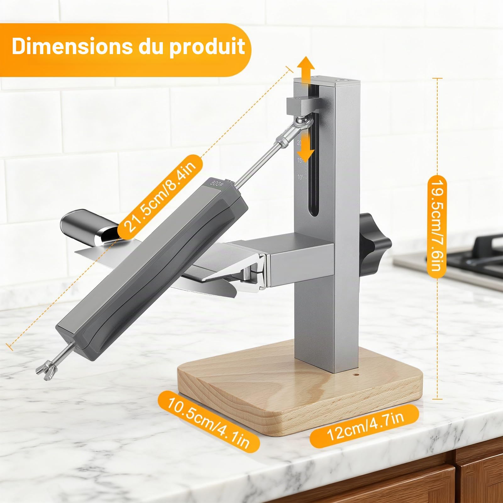Affûteur de Couteaux Professionnel Set avec Angle Fixe 10-30°, Aiguiseur de Cuisine avec 2 Blocs Diamantés Double Face pour Couteaux en Acier Inoxydable et céramique de Toutes Tailles