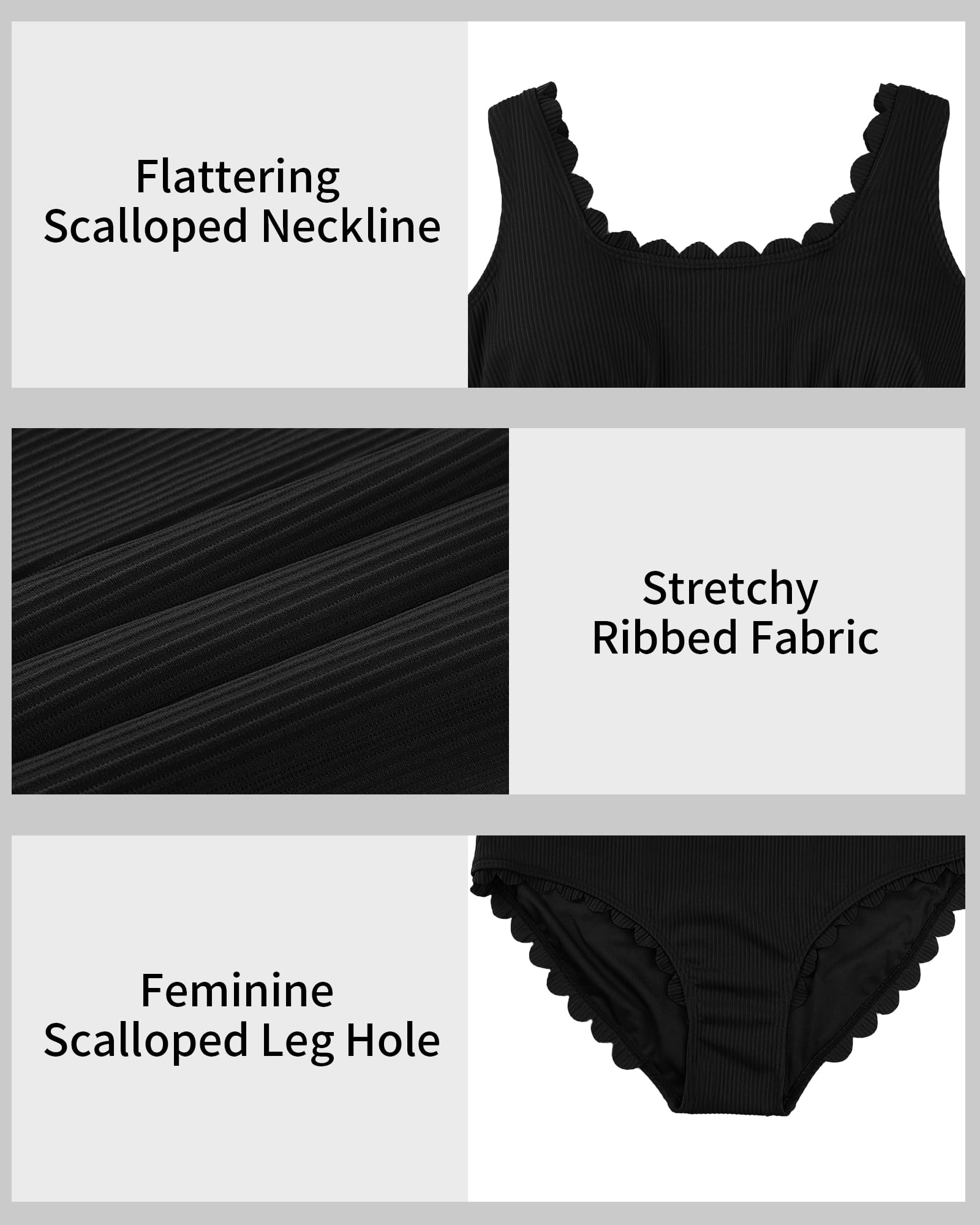 Charmo Plus Size Swimsuit for Women 2026 Tummy Control Scalloped Ribbed One Piece Swimsuits Ruched Modest Bathing Suit: Black 4X