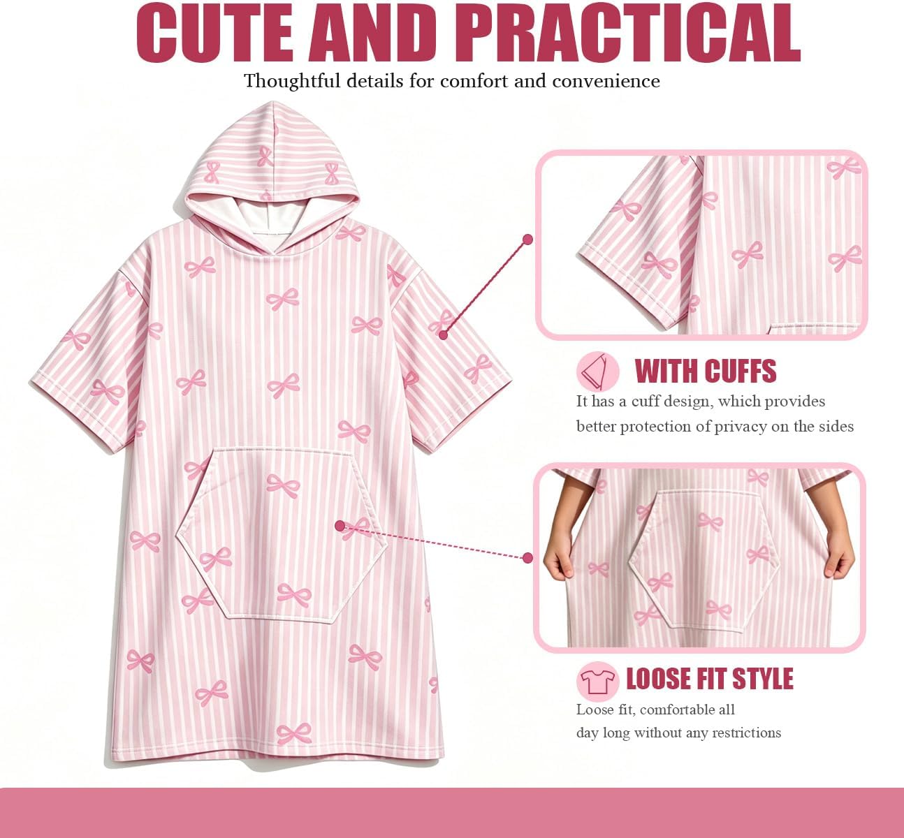 Kids Hooded Poncho Towels, Wearable, Absorbent Hooded Beach Towel for Girls and Boys Girls 7-14 Years Cartoon- Themed Wearable Towel Perfect for Kids At The Bath, Beach