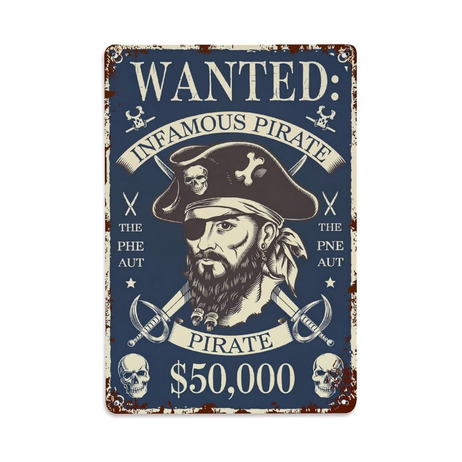 Wanted Pirate Poster Design Pattern Retro Metal Tin Sign, Vintage Decor Art Poster for Bar, Home, Man Cave, Kitchen, Laundry Room Gift 8x12Inch