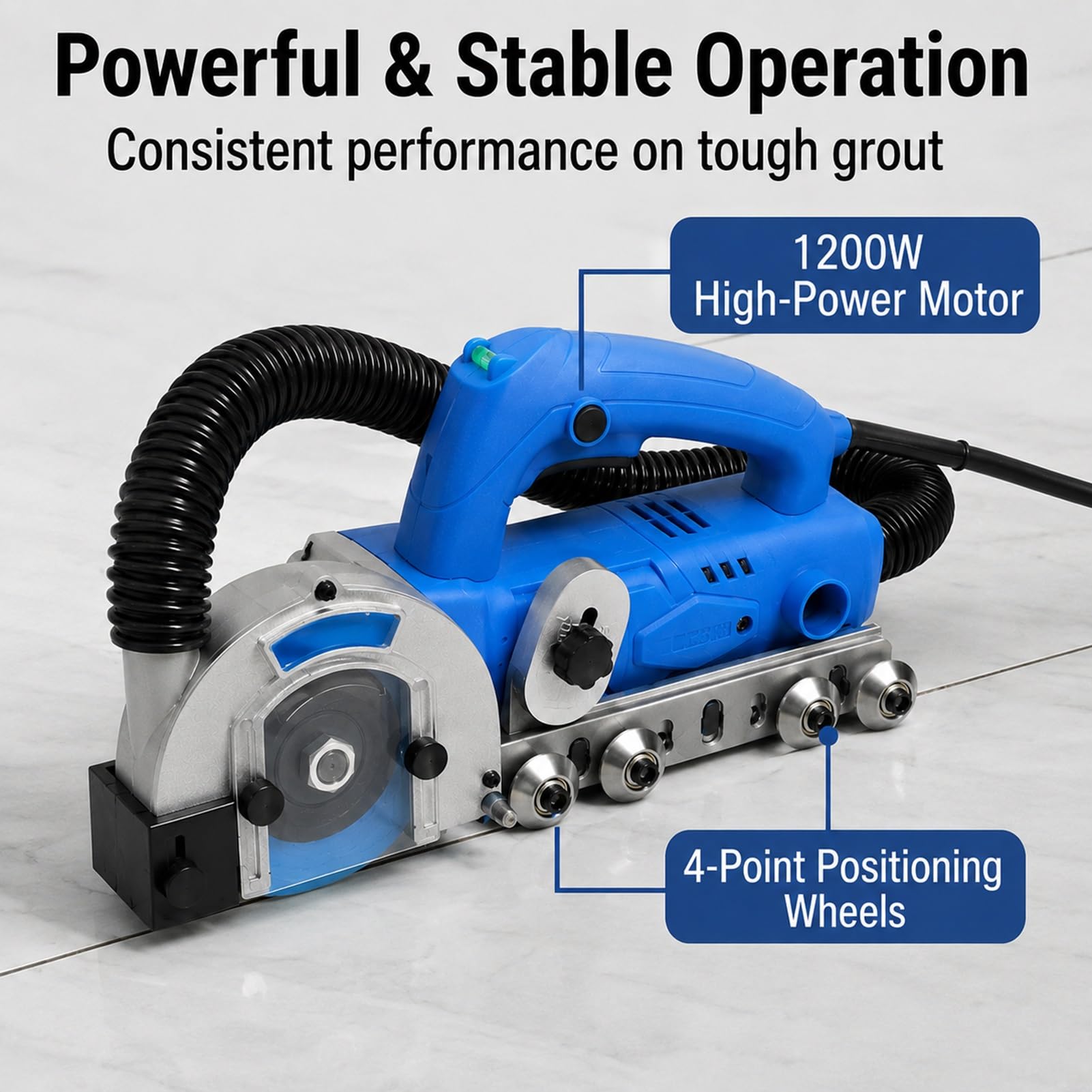 Cortadora de Azulejos 1200W 9000 Revoluciones por Minuto Eliminador de Juntas Electrico con Succion de Polvo Integrada y Hoja de Diamante para Ceramica Porcelana
