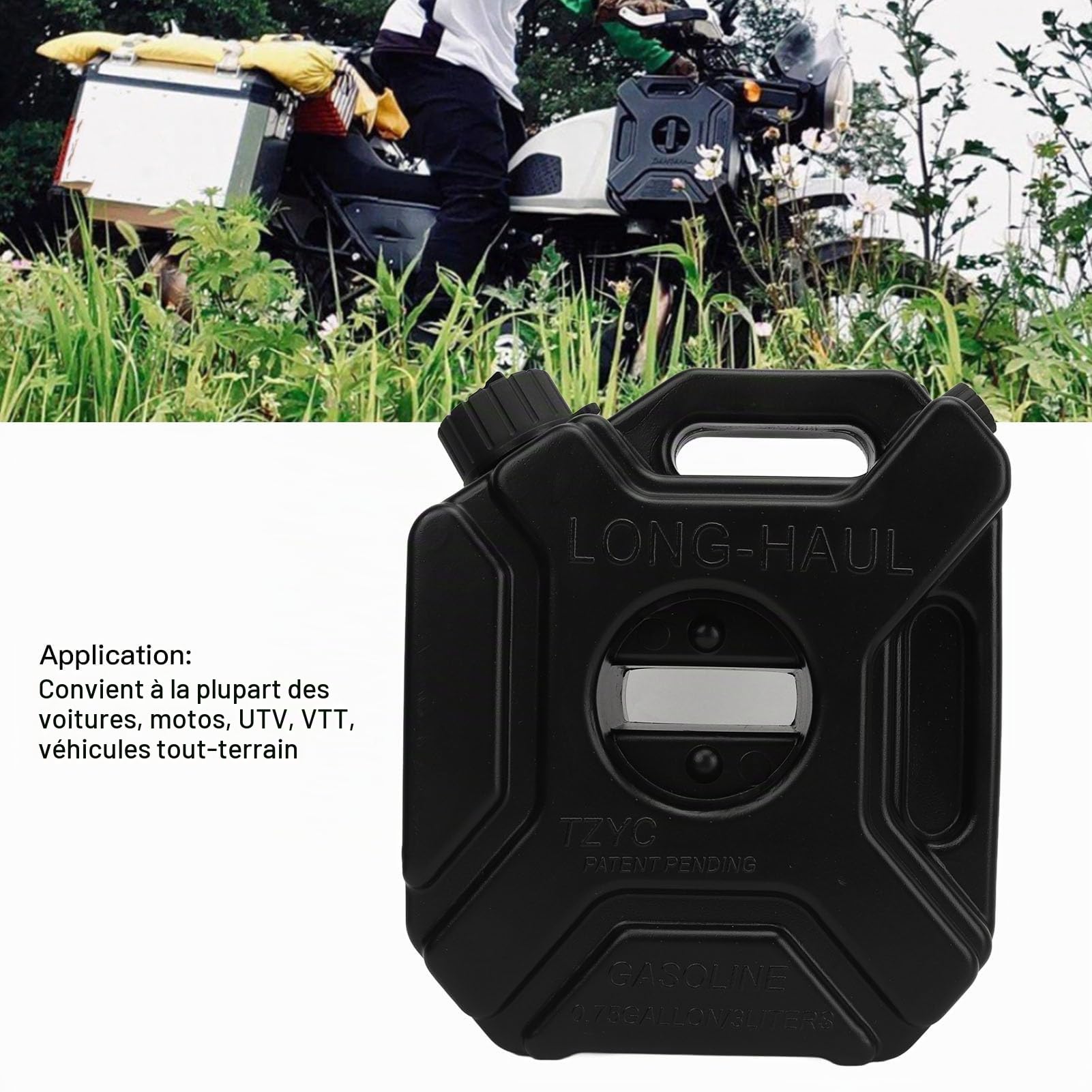 Bidon D' 3L, Bidons de Stockage de Carburant Portables pour Voiture, Moto, UTV, ATV, Dirt Bike, Noir (Sans support)