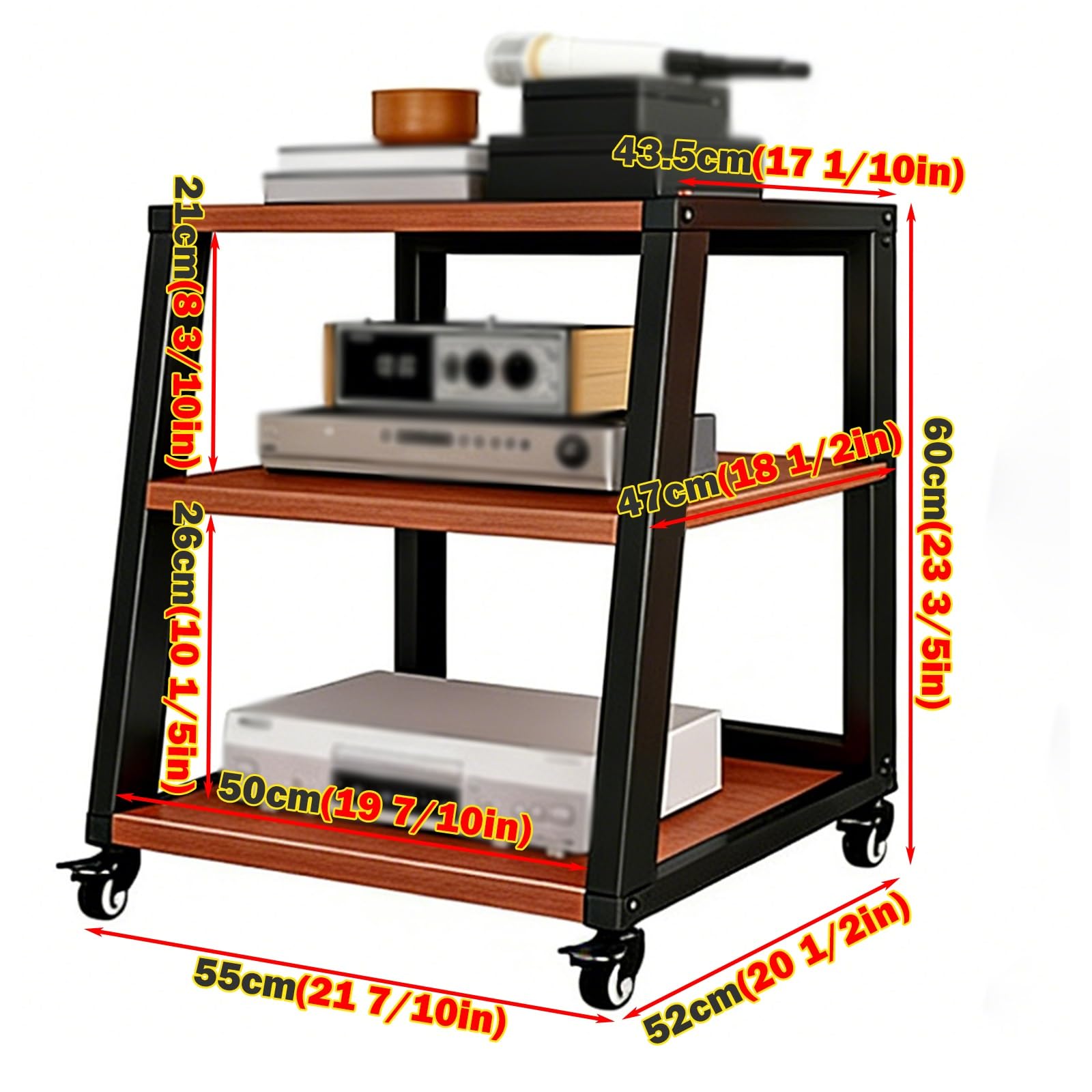 Système de rack stéréo robuste à 5 niveaux sur roulettes réglable pour matériel audio pour home cinéma et salon