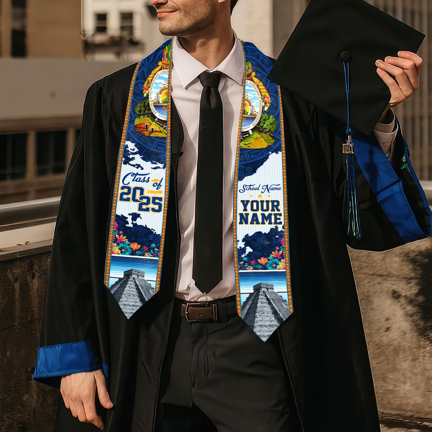 MonkeyVan Personalized Honduran Graduation Stole 2025, Honduras Flag Graduation Sash, Honduran American Flag Grad Stole 2025 Hdr 9