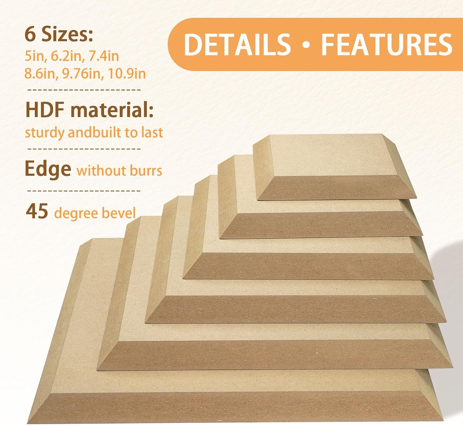 LEOLIO 6 Pcs Ceramic Mold for Clay, Wooden Pottery Clay Molds for Pottery, Elegant Ceramic Plate for Slump Tools and Handbuilding Craft (Square, 5.0‘’-11.0")