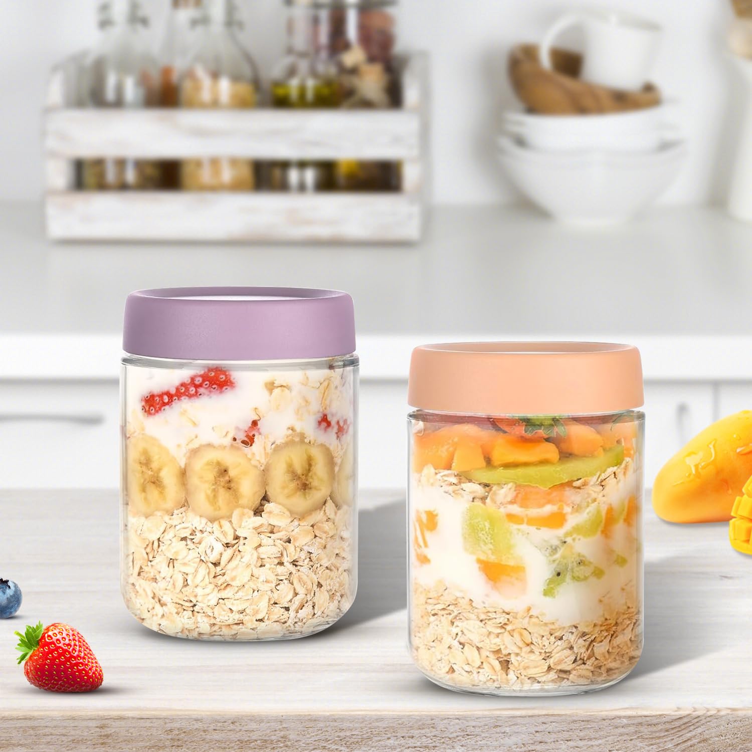 6 Bocaux En Verre 500ml Avec Couvercles - Hermétiques - Pour Meal Prep/Collation - TWOANT