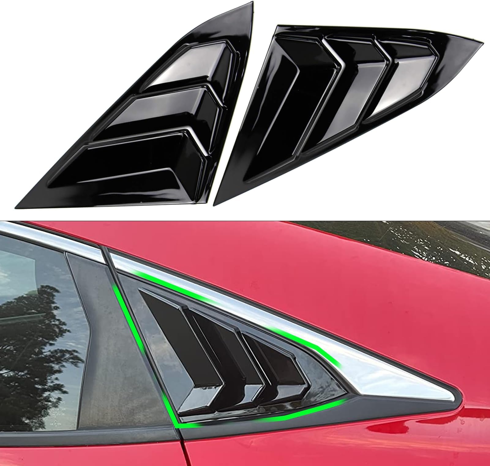 Compatible with Honda Civic Window Louvers 2017-2021,10th Gen Civic Rear Window Vents for Left & Right Side Rear Quarter Window,1Pair Side Window Louvers ABS Exterior Accessories,Glossy Black