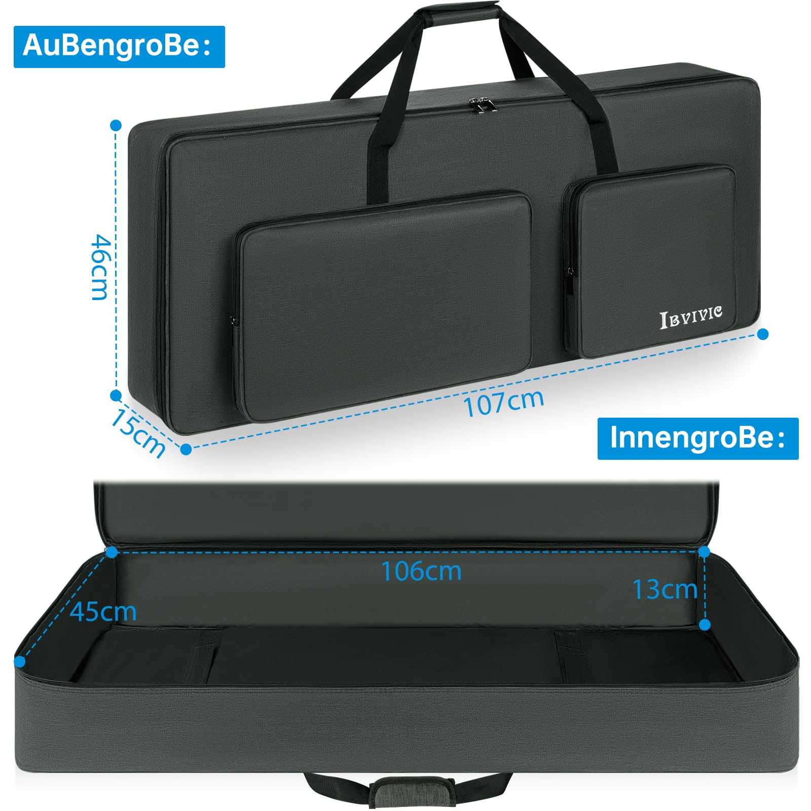 OUUTMEE 61 Bolso para Teclado de 107 x 45 x 16 cm, Funda para Piano de Teclado con Dos Maneras de Llevarlo, Funda de Piano de Teclado de 600D Oxford Resistente al Agua