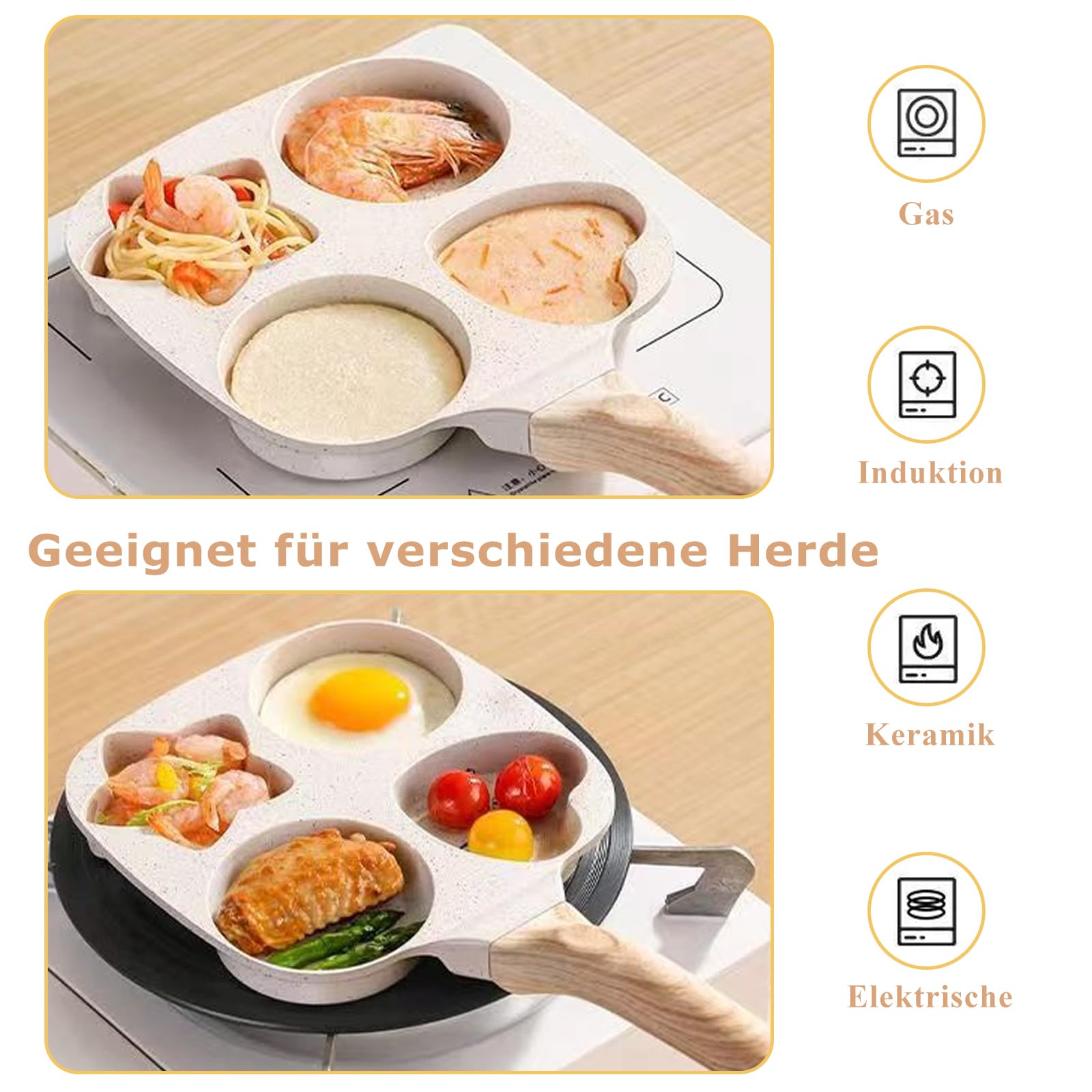 JUSTUP Antihaft-Eierbratpfanne – 4 Geteilte Tassen, 19 Cm, Mit Ergonomischem Griff, Für Induktion & Gas, In Lila