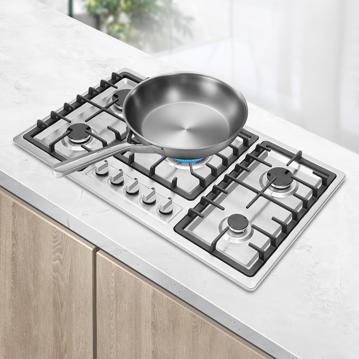 36" Built-in Gas Cooktop, Gas Stove Top with 5 High Efficiency Burners,Multi-cooking Stainless Steel with Fire Cover,Easy to Clean,for Camping, RV, Apartment