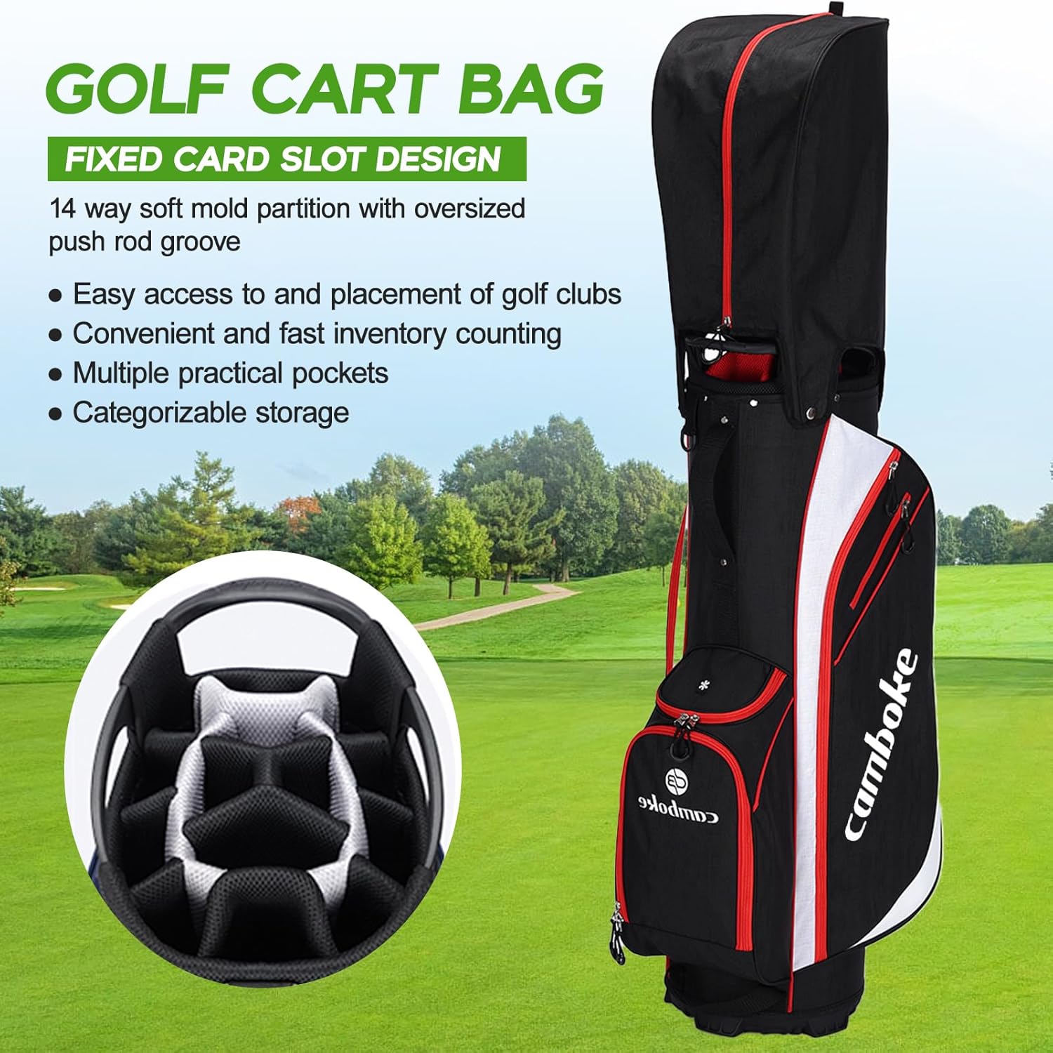 Golf Bag with 14-Way Full-Length Dividers & Ergonomic Handle 40" High-Density Nylon Water-Resistant Golf Cart Bag with Rain Cover & Multiple Functional Pockets Widened Shoulder Strap for Walking