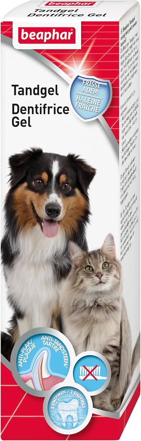 Beaphar Dentifricio Gel per Cani e Gatti – Pulizia dei Denti Senza Spazzolare né Risciacquare – Combatte Placca Dentale, Formazione di Tartaro e Alito Cattivo – Tubo 100g