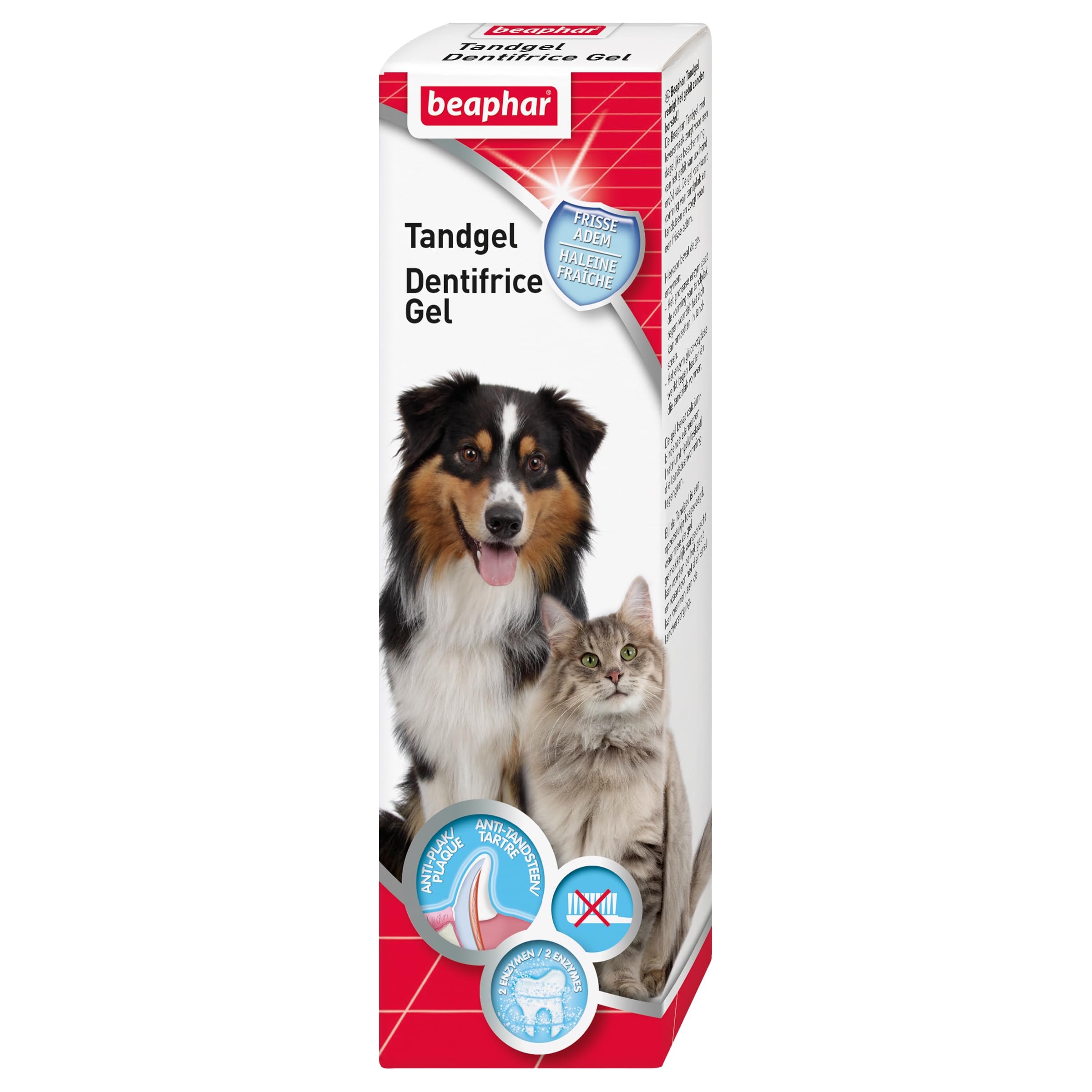 Beaphar – Gel dentifricio per cani e gatti – Pulizia dei denti senza spazzolatura o risciacquo – Lotta la placca dentale, la formazione di tartaro e l'alito cattivo – Tubo 100 g