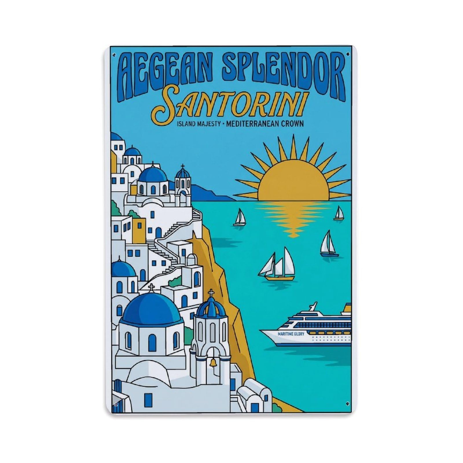 Gead 8X12inch Style Vintage Travel Santorini Aegean Splendor Metal Tin Sign