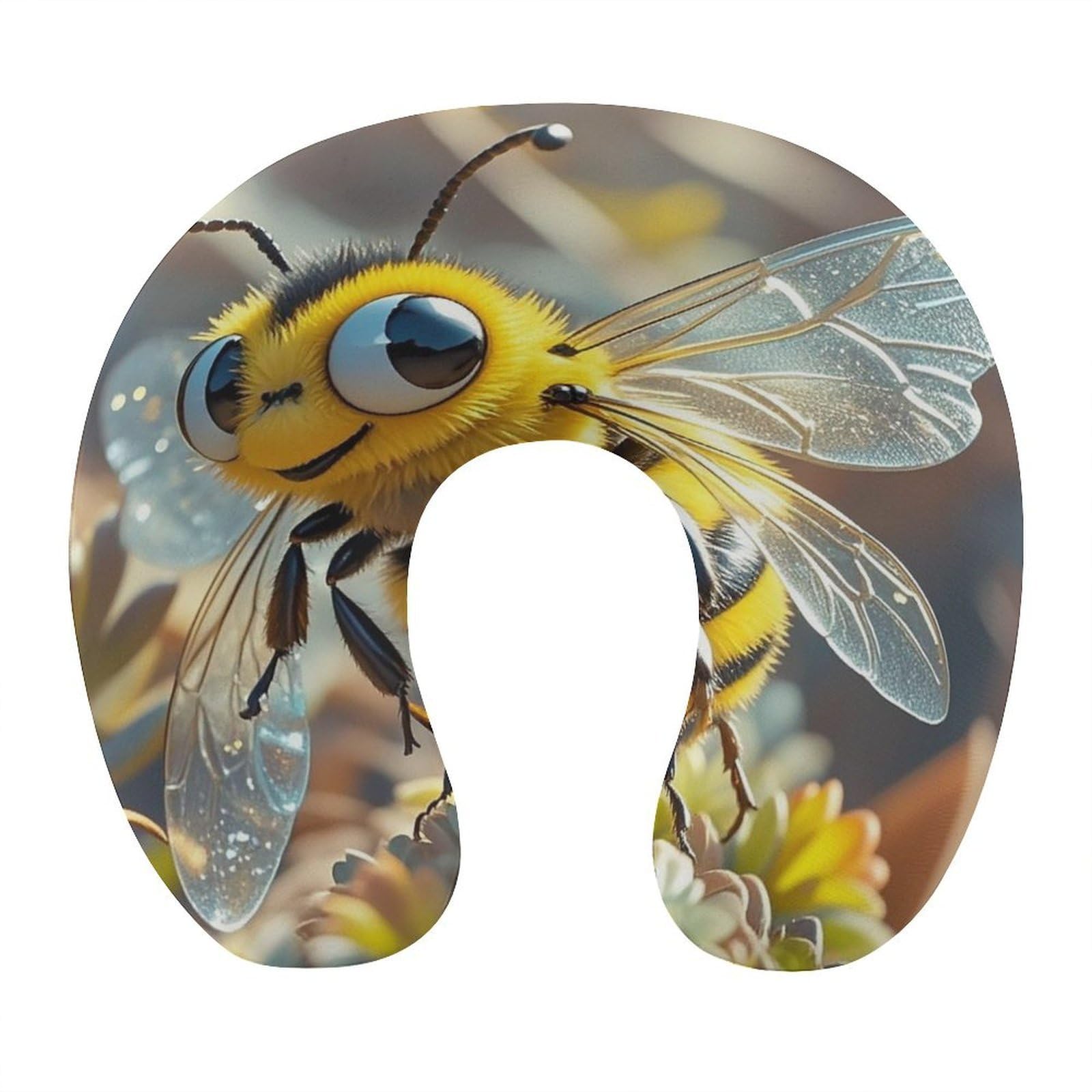 FekiLoot Cartoon Bee Travel Pillow Comfortable U Shape Memory Foam Pillows Neck and Head Support Portable Travel Neck Pillow Suitable for Planes Trains Self-Driving Cars