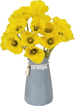 14pcs Artificial Poppy Flowers,11 Inch Faux Corn Poppy Flowers,Premium Common Poppy Flowers for Remembrance Home Decor Centerpiece Craft Bouquet Supply,Yellow